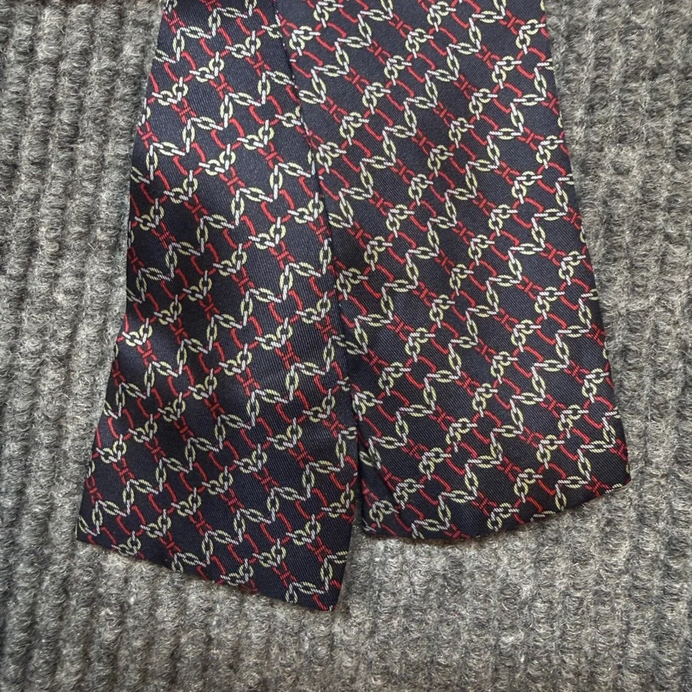 Vintage Bloomsbury Mens Silk Bow Tie Navy Red White Chain Link Made Italy
